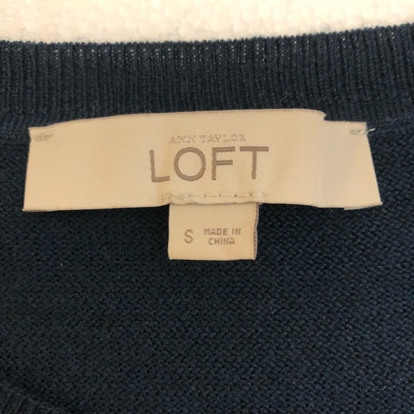 LOFT Navy Jeweled 3/4 Sleeves Crewneck Sweater - Picture 4 of 7